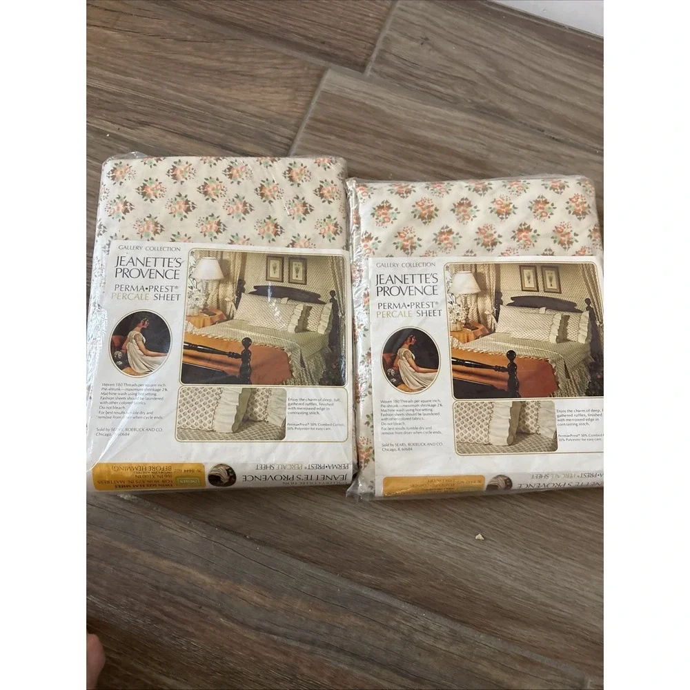 Sears Gallery Collection Jeanette's Provence Perma Prest Twin Flat&Fitted Sheets